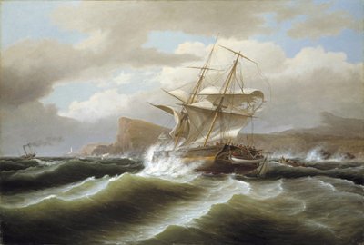 Een Amerikaans schip in nood door Thomas Birch